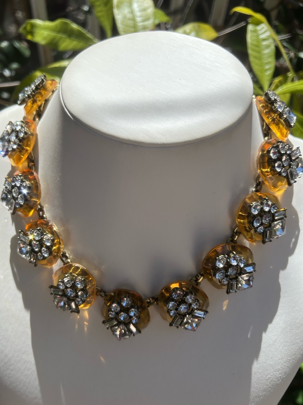 J Crew Dazzling Pebble Statement Rhinestones Amber Color Glazed Pecan Necklace